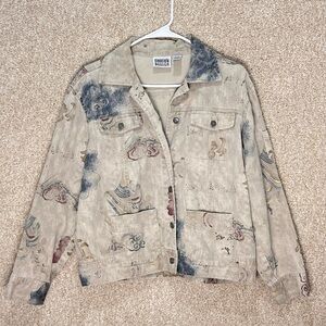 Vintage denim jacket button down front pockets unique some glitter western Chico
